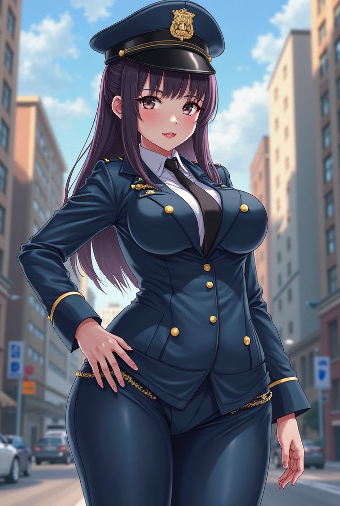 Yayoi_Kusakabe, High-rise Invasion 1girl, solo, big breast, thicc thighs, muscular body