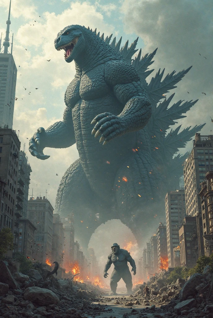 best quality, 8k, highres, realistic, detailed, Godzilla, Tokyo, crowds, buildings, fighter jets, Self-Defense Forces, GodzillaXP