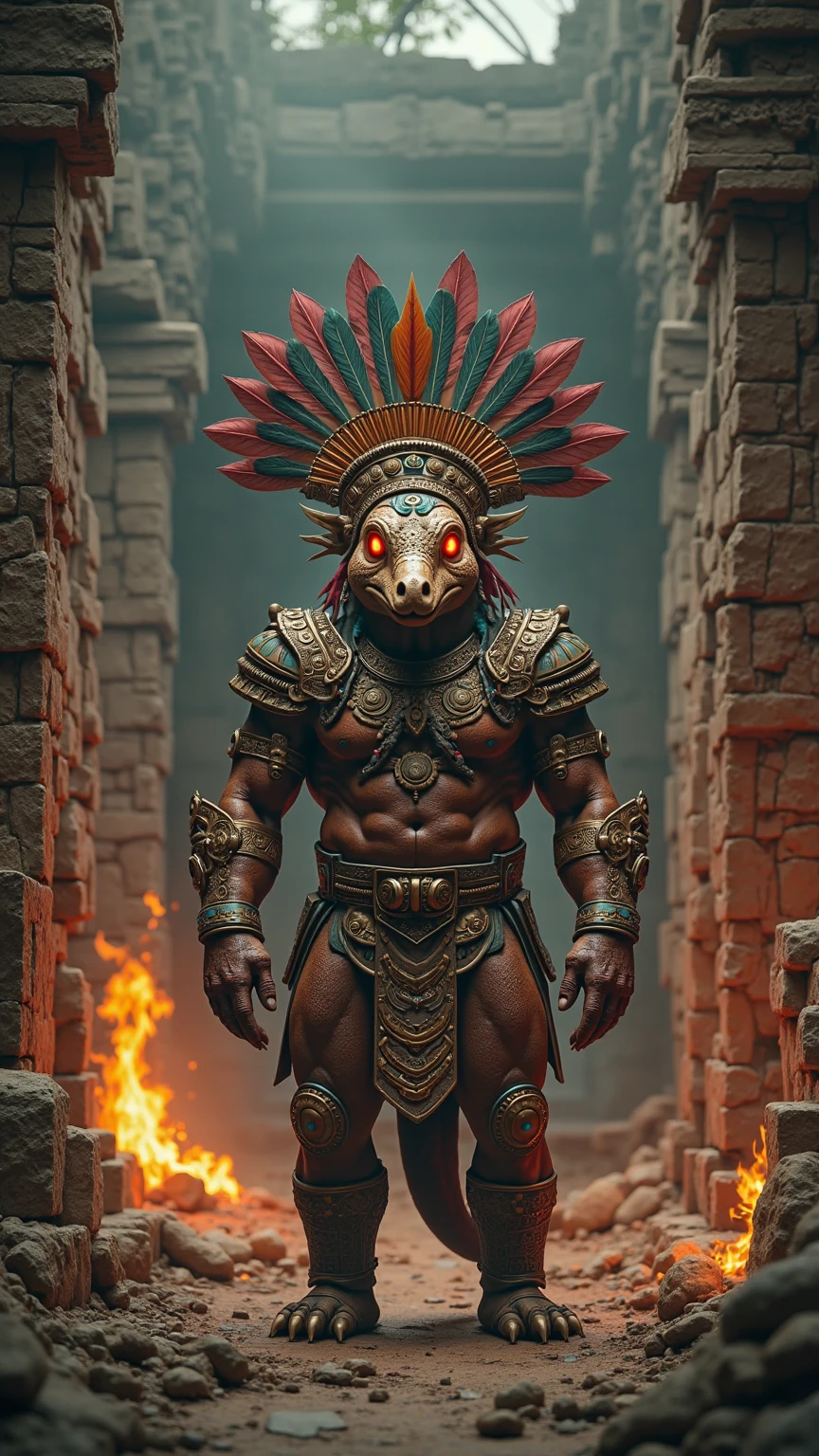 Offensive Tlaloc, wearing Pressured Victorian Orange Swim trunks, a look of shock , cinematic still of a point of interest in BUENOS AIRES in the winter, a gold  Mellow Orc . 35mm photograph, film, bokeh, professional, 4k, highly detailed, photorealistic hyperrealism anime CG film
