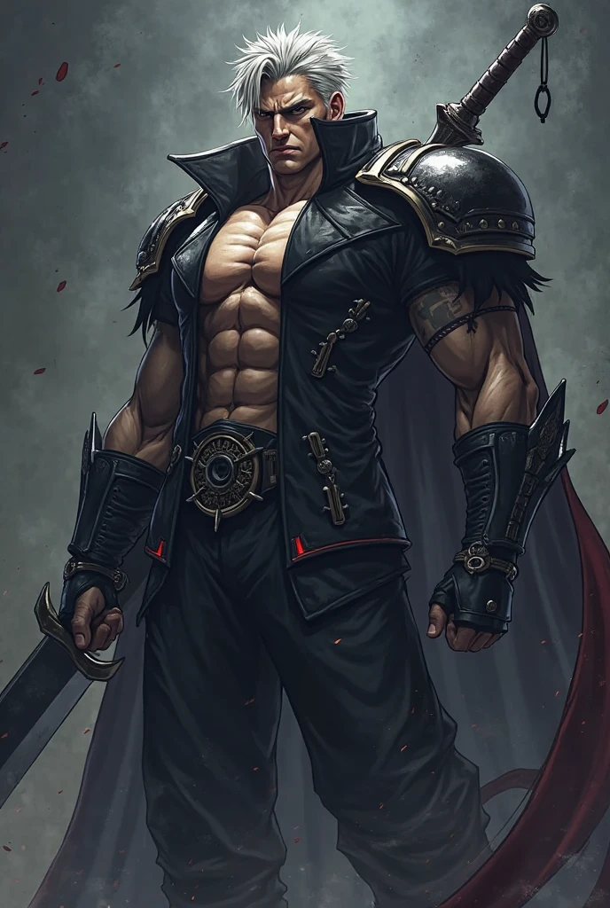 

The hero is a young man in his early twenties, exuding a quiet intensity. His hair is dark and tousled, falling just above his shoulders with a few stray locks framing his face. His eyes are a striking shade of green, reflecting both his resilience and the burdens he carries. Just below his right eye is a faint, thin scar, a testament to past battles and close encounters.

He wears a dark, weathered cloak that reaches his ankles, its edges frayed from countless journeys. Beneath the cloak, he dons a fitted, dark tunic made of sturdy material, designed for both protection and mobility. His pants are similarly durable, reinforced at the knees, and tucked into scuffed, well-worn boots that have seen many miles.

A leather belt cinches his waist, holding various pouches and the sheath of his sword. The sword itself, visible at his side, has an ornate hilt, hinting at a storied past and significant importance. On his left wrist, he wears a simple, yet rugged bracelet made of intertwined leather strips.

His demeanor is calm and composed, yet there's a palpable sense of determination and purpose in his stance. Despite his youth, his experiences have shaped him into a figure of quiet strength and unwavering resolve.