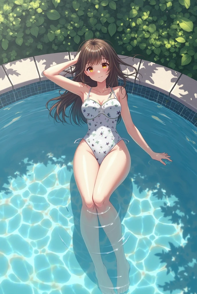 ((Top Quality)), ((Masterpiece)), ((Detail)), Perfect face, Perfact bodty, sitting on the swmming pool, listening to music, wearing headphones, wearing swimsuits, swimsuits are transparent, legs open Sitting wide open, wearing tight clothing (yes, buttocks and breasts are exposed). I see a face, one women