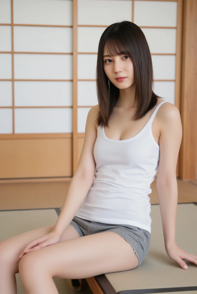 High resolution、High level image quality、In 8K、real live action、Raw picture graphy、最high quality、masterpiece、超High resolution、Raw photo、Len、anatomically correct、natural body、beautiful feces、table top、whole body、((Obscene content))、(((8 talents)))、For adults、charm of 、absurd、((((Japanese elementary school student))))、japanese girl、，crawl on all fours，crawl on hands and knees，kneeling position，Posture with butt sticking out，(((drooling)))，(((Peeing)))、Pee、table top, high quality, 最high quality, hard disk、(((white tank top)))、(((Pussy)))、(Mansuji)、((show off your vagina)),cheeks blush