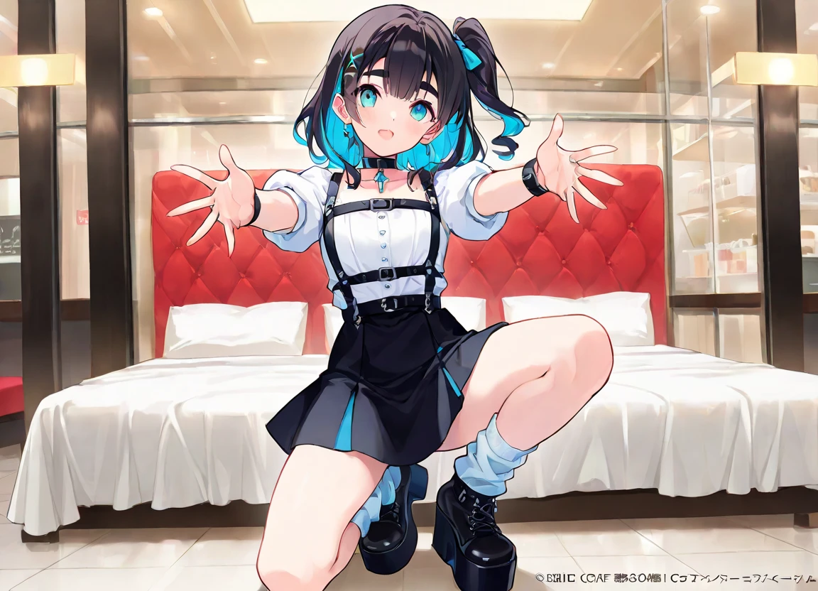 pretty face with arms and legs, Long thin legs,Breasts are plump， Young skinny gravure idol, of a schoolgirl posing, full-body xianxia, whole body picture, Raised sexy, Student uniforms Thighs and skirts, Pregnant expression lewd girl