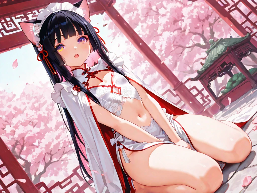 Frontal face Under leg cut Cherry blossom torii Blossom meadow Fine manga illustration Perfect female body(All ages) Fox Lady Dull Hair Long Hair Shiny Hair Black Hair Purple Eyes Looking Away Walking Adjusting Hair Ankle Rings Blush Embarrassed and Shy, Fine Eyes Love Pupils Glass Pupils Witch Costume White Silk Barefoot Bloated and fluffy areola