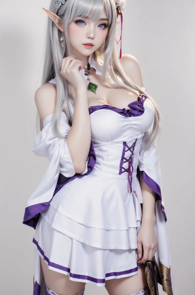Miko costume、komono、Dressing、formal outfit、Deities々Shikai、White hair、Seductive smile、Light in the eyes、masutepiece、Anatomically correct、Super Detail、Best Quality