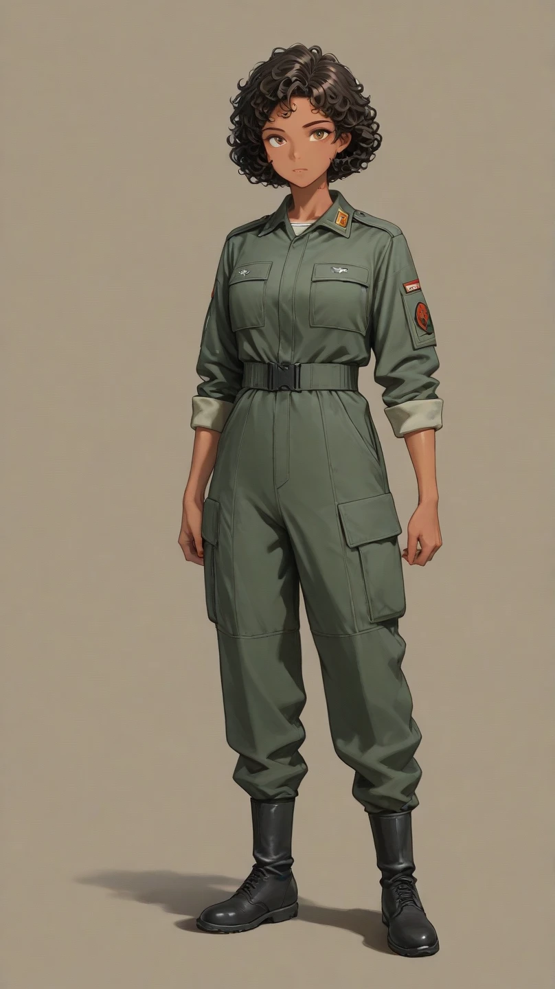 Female Love in Army Civilian Uniform is a smiling 20-year-old human girl, standing on your feet,full bodyesbian