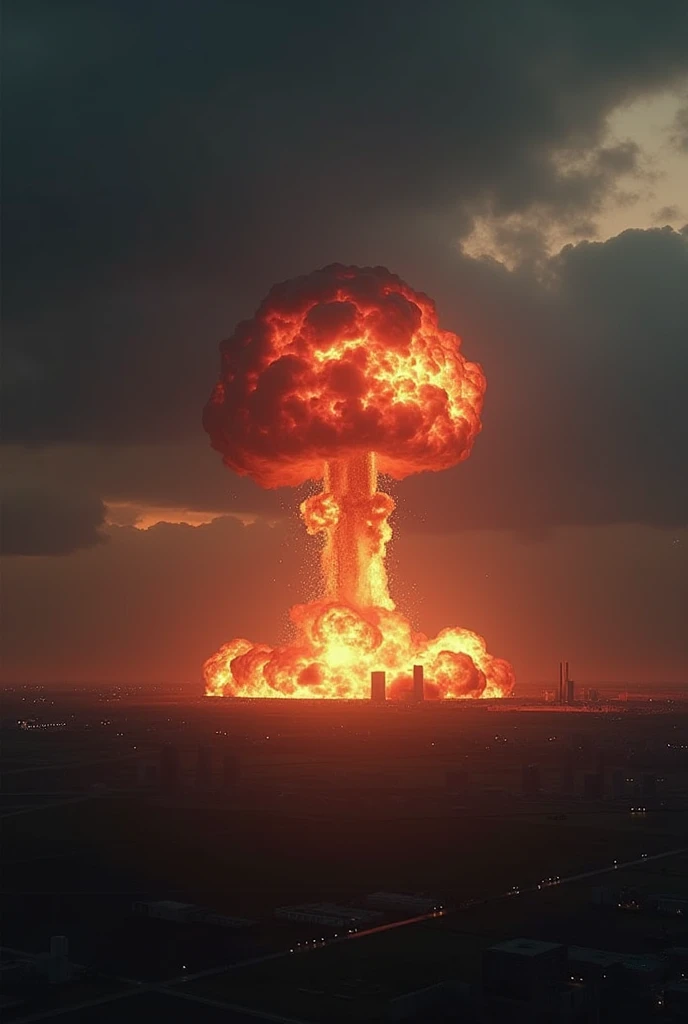 cinematic dramatic scene, a falling nuclear bomb from the sky over a city, aerial satellite view, Apocalyptic dramatic landscape, photorealistic, cinematic lighting, highly detailed, 8k, volumetric clouds, realistic explosion, debris and shockwaves, gritty, muted color palette, dramatic shadows and highlights, sense of scale and destruction, awe-inspiring