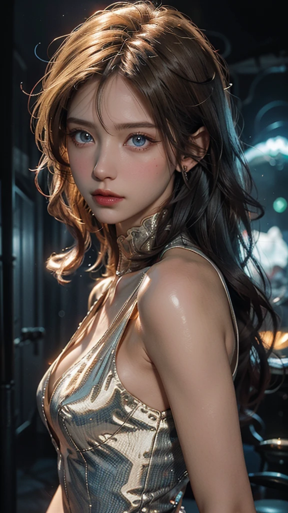 One beautiful girl, Very beautiful detailed face, Laugh shyly, (Slender body:1.2), (Super stylish black sparkly metallic dress, long fluffy white fur coat), Dark brown hair, Semi-long hair, (Beautiful Face:1.2), Conceptual Art, high quality, Realistic, Very detailed CG 統合 8k 壁紙, Very detailed, High resolution raw color photos, Professional photography, Realistic portrait, Cinematic Light, Beautiful details, Super Detail, Attention to detail, (((Background blur))), Depth of written boundary, illumination, Neon Street, Super stylish lighting, (Beautiful small breasts:1.2), Smooth and flawless skin, Expressive and captivating eyes, Distinct facial features, Perfectly balanced face, Fine Details and Realistic Textures, Face Focus