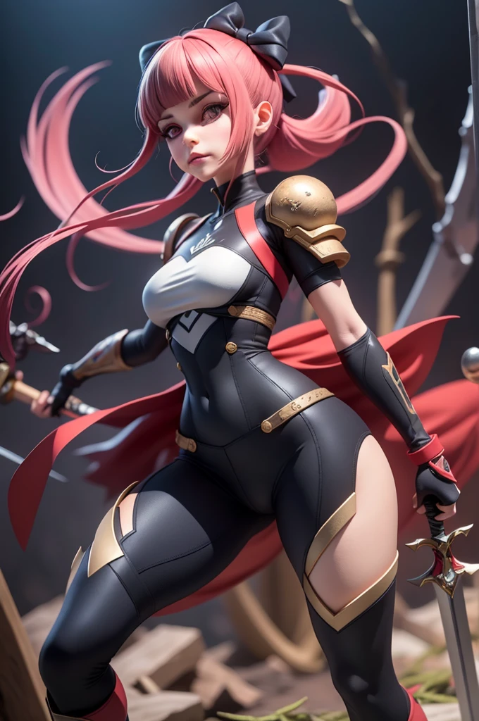 (Best quality, BLACK BACKGROUND, 4k, Masterpiece:1.3) (1soloMILF Shez hair over one eye) choker, armor, cape, black dress, single glove, thigh highs, armored legwear, orange boots, from side, standing, whole body, looking at viewer, smile, closed mouth, ebony skin, beautiful woman, hyper realistic ((turned back)) (drooping breasts, attractive body :1.2) (wet rainy, wet by rain, wet body :1.2), ultra-detailed face, detailed lips, detailed eyes, double eyelid