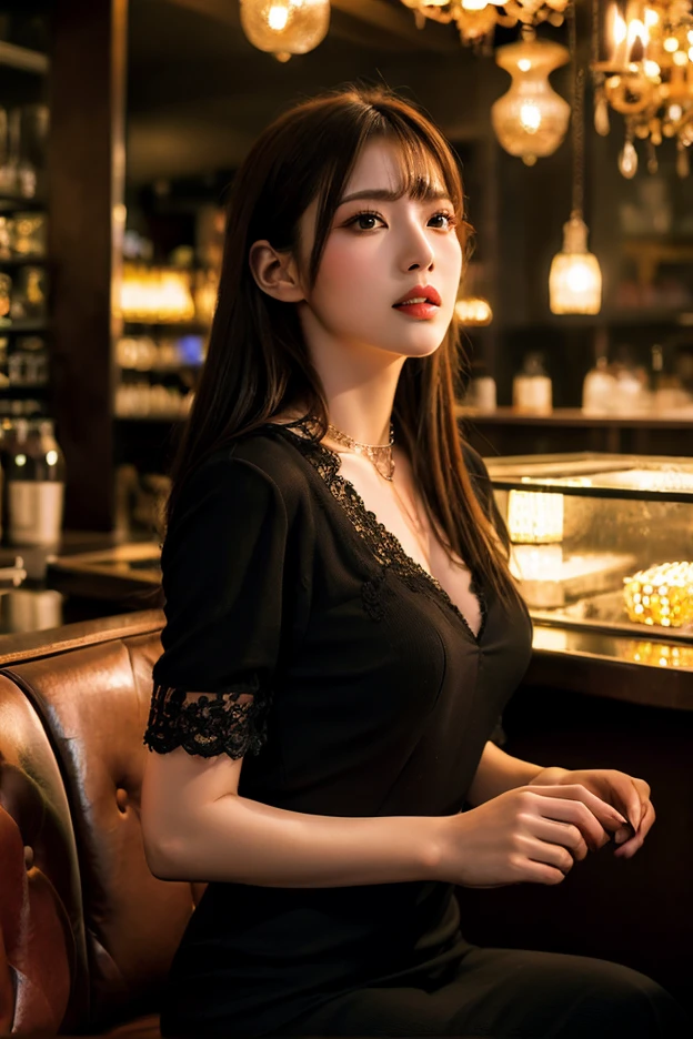 (The ultra -The high-definition:1.5)(ultra-detailliert:1.3) (ultra-quality) (An ultra-high picture quality:1.5) (rialistic photo:1.3) A Japanese Lady　21years old　((detailed and beautiful faces:1.3)) ((realistic skin textures:1.3)) ((Precise, high-quality eyes:1.3)) ((The beauty of detailed and high quality ears, Very fair and transparent skin:1.3)) ((Beautifully groomed straight short bob hair))Complete body　beautiful proportion　(Thin sleeveless shirt in fabric)　long gathered skirt　The background is the inside of a cafe at dusk..　Beautiful, Luxurious and stylish interior　((stare at the viewer erotically:1.3)) Wet lips ajar　 Colossal tits　Very beautiful high-definition image quality The girl wants a blowjob and can&#39;t resist　Girls want to lick male genitals and can&#39;t resist