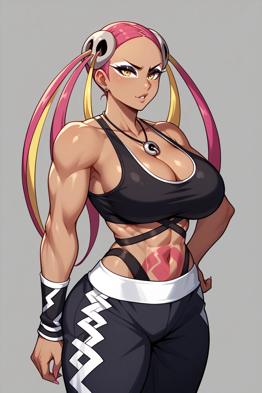 Yamato, barefoot, white crop-top, short shorts, cleavage, black lipstick, black eyeliner, black nails, dirt road, countryside, angry, crying, spiked collar, spiked wrist bracelets, leash on collar, spiked ankle bracelets