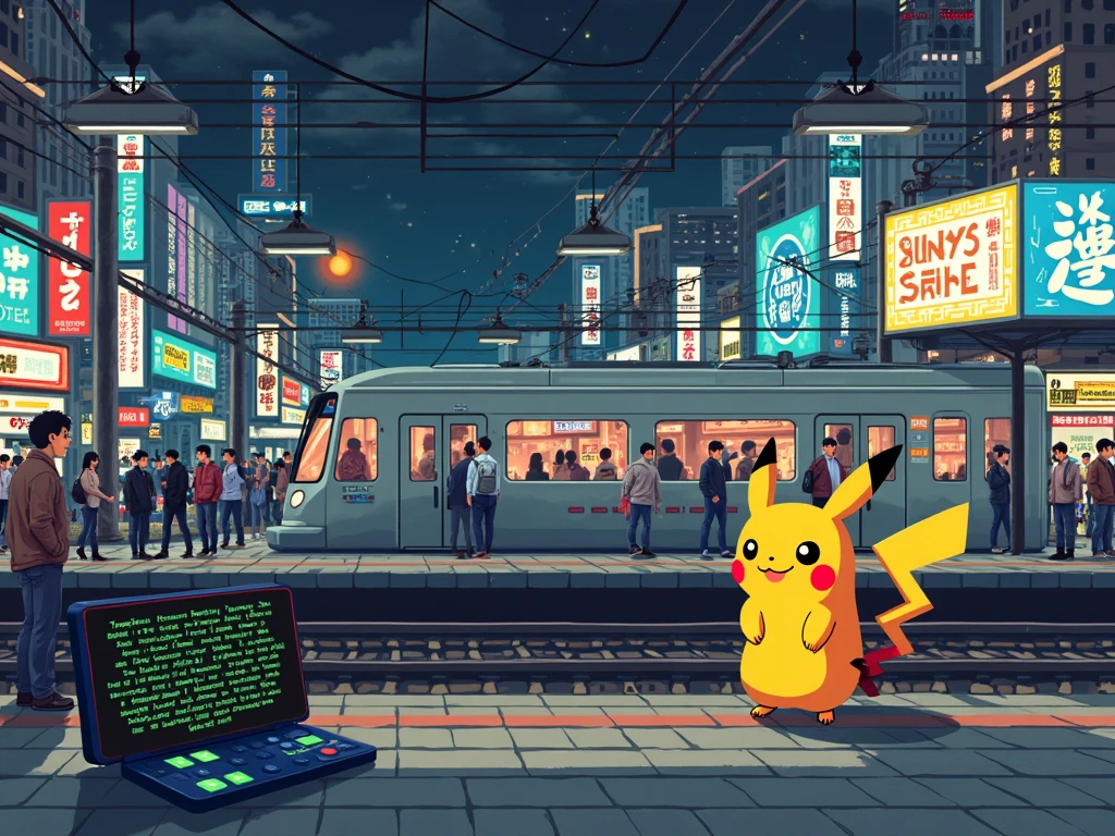 "An imaginative 8-bit retro scene set at Shinjuku Station in Tokyo, blending modern urban life with vintage video game aesthetics. A cheerful yellow Pikachu stands patiently on the platform, its blocky pixelated form glowing softly under flickering neon signs written in Japanese kanji. The background features a bustling train station rendered in classic 8-bit style: pixel-perfect commuters, low-resolution billboards displaying cryptic away messages like 'brb' and 'afk,' and a passing train covered in glitchy patterns reminiscent of early Game Boy graphics. In the foreground, a flip phone lies open on a bench, its tiny screen showing an ongoing MSN Messenger conversation typed out in green text against a black background ('C U L8R'). Subtle details include a CRT monitor reflection on nearby windows, a crackling dial-up sound effect symbolized by wavy lines, and a T9 keyboard overlay faintly visible as if floating in the air. The entire composition radiates warmth and nostalgia, capturing the magic of simpler times through vibrant pixel art."


Pikachu & Main Subject : +1.5
8-Bit Aesthetics : +1.4
Background Details : +1.3
Tech References (MSN Lycos, Alta Vista Digital, Yahoo, Windows 98, T9, Dial-Up) : +1.2
Lighting & Glows : +1.1
Sound Effects Visualization : +0.9
Urban Setting (Shinjuku Station) : +1.0