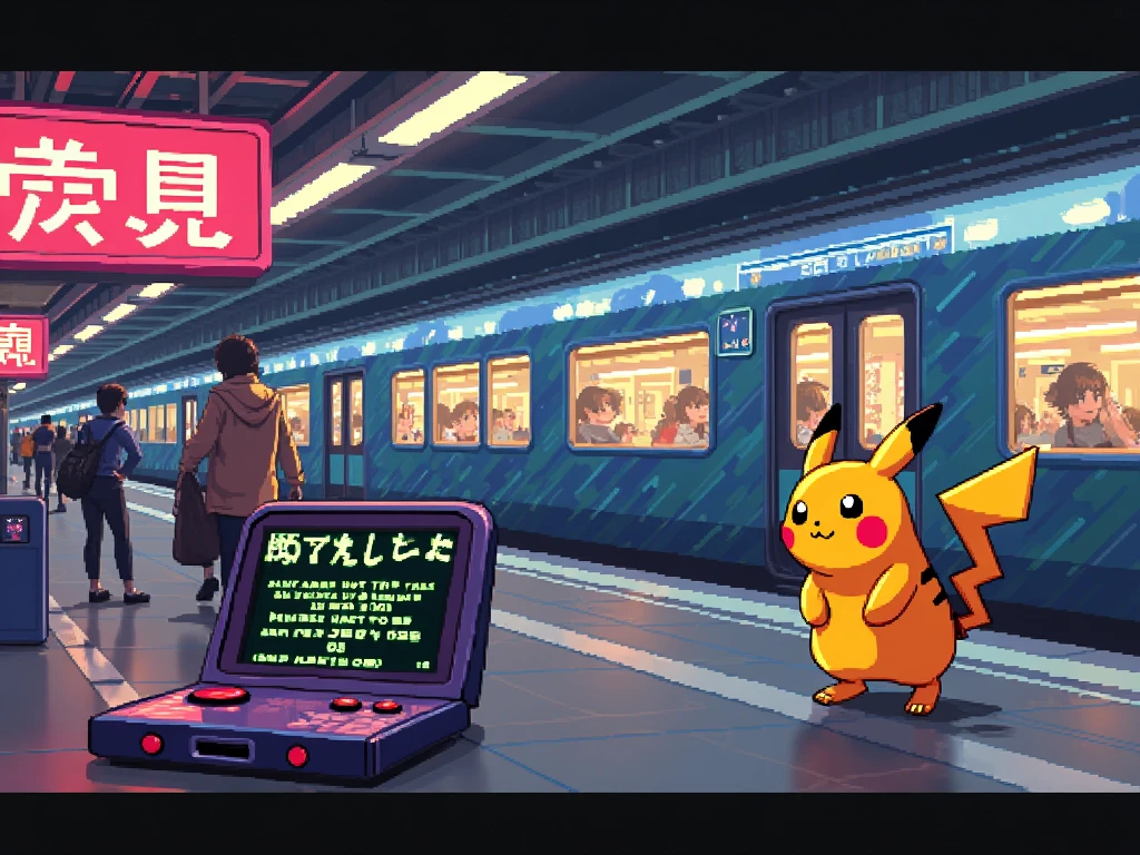 "An imaginative 8-bit retro scene set at Shinjuku Station in Tokyo, blending modern urban life with vintage video game aesthetics. A cheerful yellow Pikachu stands patiently on the platform, its blocky pixelated form glowing softly under flickering neon signs written in Japanese kanji. The background features a bustling train station rendered in classic 8-bit style: pixel-perfect commuters, low-resolution billboards displaying cryptic away messages like 'brb' and 'afk,' and a passing train covered in glitchy patterns reminiscent of early Game Boy graphics. In the foreground, a flip phone lies open on a bench, its tiny screen showing an ongoing MSN Messenger conversation typed out in green text against a black background ('C U L8R'). Subtle details include a CRT monitor reflection on nearby windows, a crackling dial-up sound effect symbolized by wavy lines, and a T9 keyboard overlay faintly visible as if floating in the air. The entire composition radiates warmth and nostalgia, capturing the magic of simpler times through vibrant pixel art."


Pikachu & Main Subject : +1.5
8-Bit Aesthetics : +1.4
Background Details : +1.3
Tech References (MSN Lycos, Alta Vista Digital, Yahoo, Windows 98, T9, Dial-Up) : +1.2
Lighting & Glows : +1.1
Sound Effects Visualization : +0.9
Urban Setting (Shinjuku Station) : +1.0