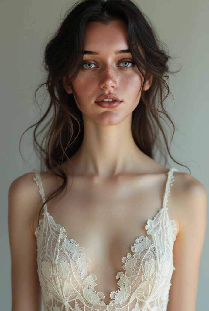 (masterpiece),(best quality:1.0),(ultra highres:1.0),closeup,1 girl,detailed beautiful,face focus, tomboy, skinny, very long hair,brown hair, norway face, wallpaper 8k, (white colorful hair), beautiful woman, makeup, lingerie black, full body