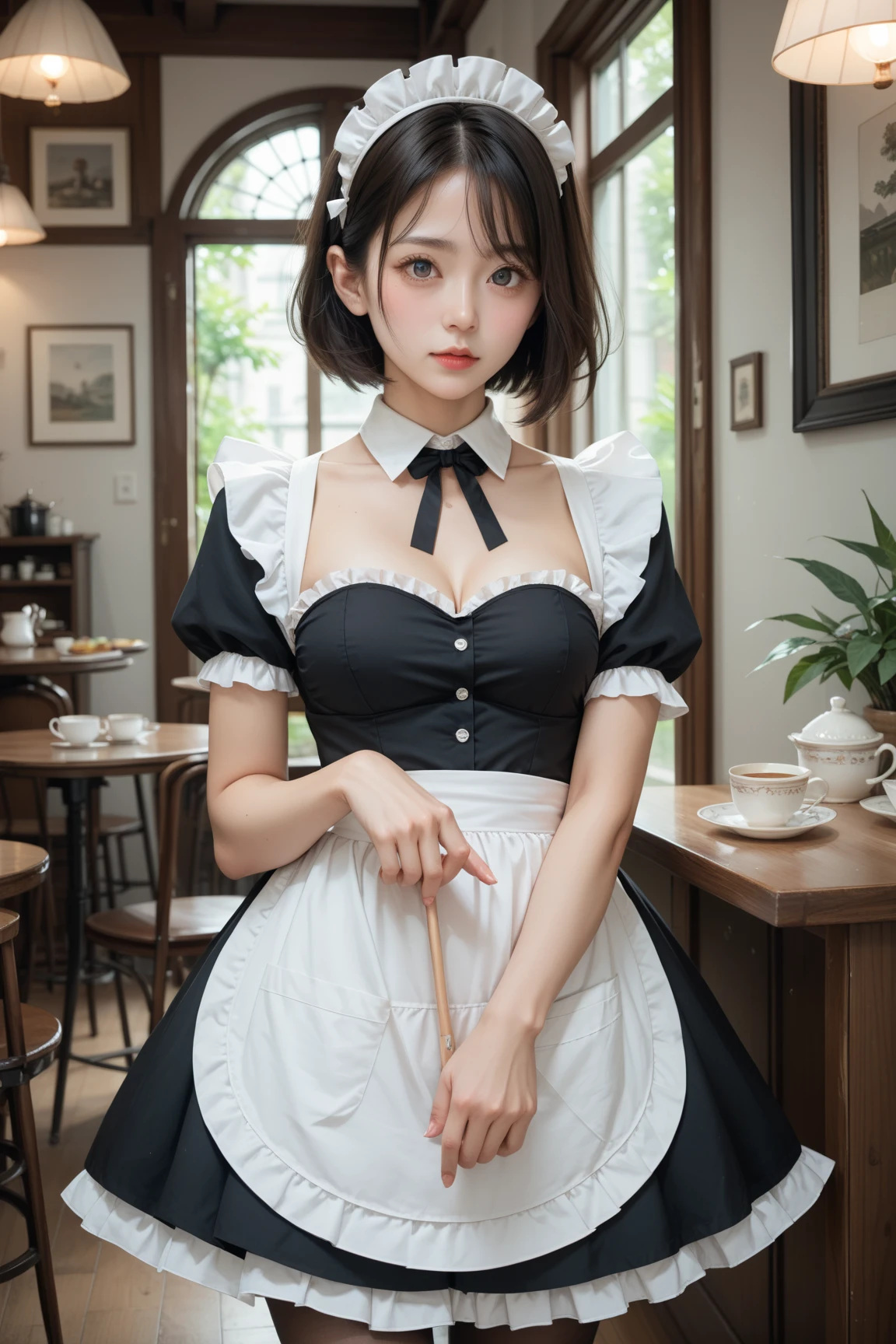 Baby-faced maid {Nipples} Fluttering skirt, Lolita, Mid-length skirt, Knee-length skirt, Girl, Skirt pulled up to reveal thighs, Alice in Wonderland