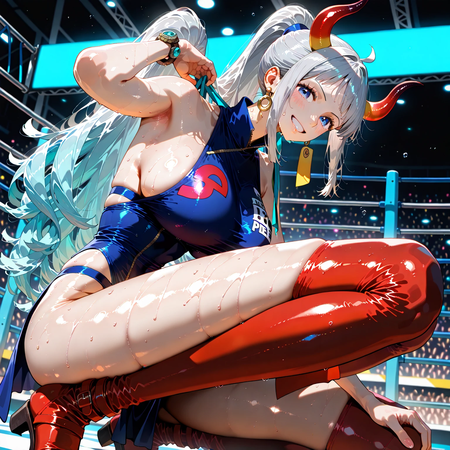 there is a woman in a bikini and boxing fight, bloods, brutal, sweet