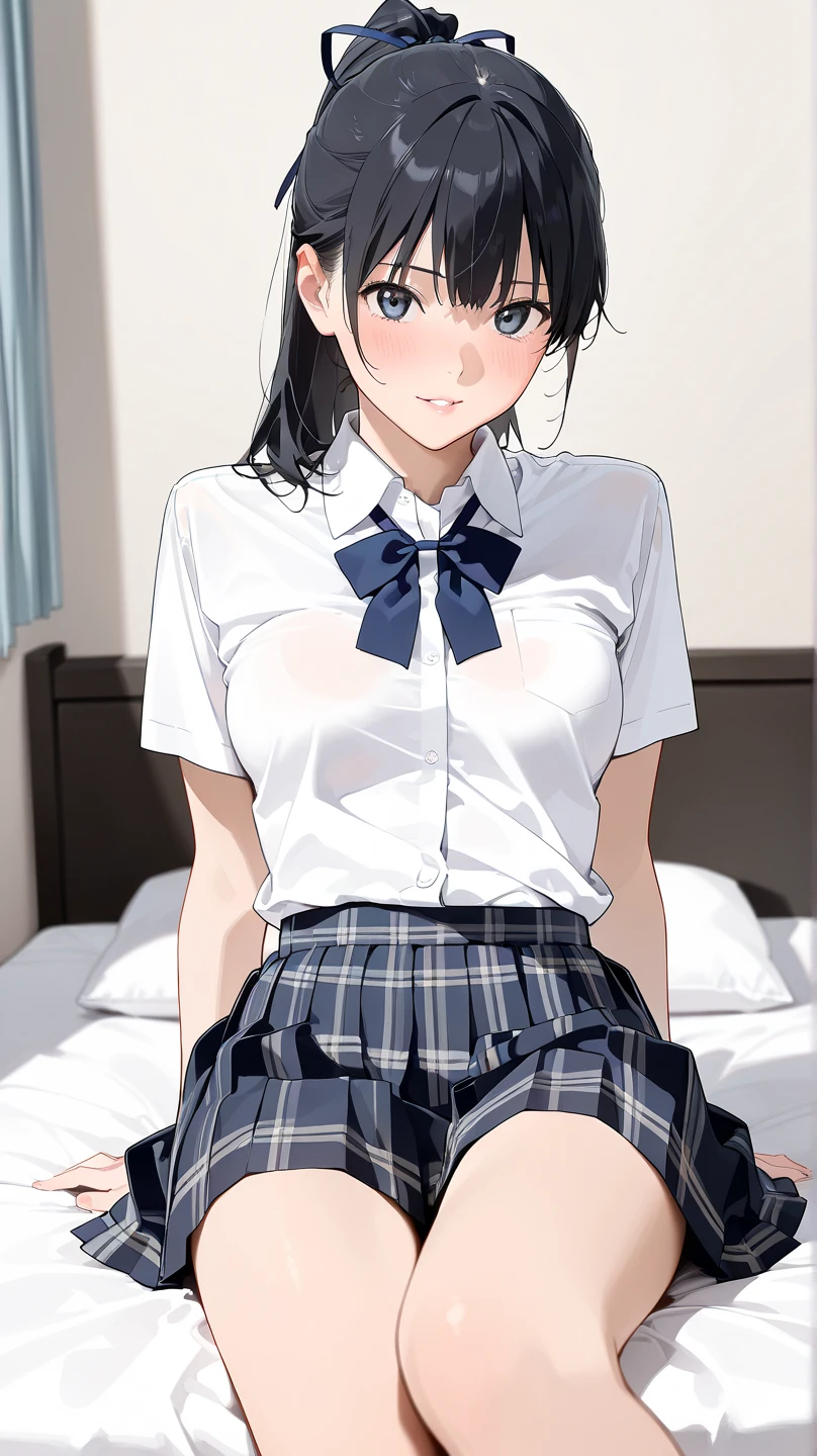 独奏，A pet girl，young 17 years old，Long hair and waist，Beds，The body is completely wet，Sweat profusely，Wearing sweat，Wear a transparent low-necked T-shirt soaked in sweat，No underwear，Bumps，Superskirt，Light white lace panties soaked in sweat，white legwear，Leather boots，legs separated，Spread your legs flat，squating，long leges，Big breasts Thin waist，water，Facing the audience，