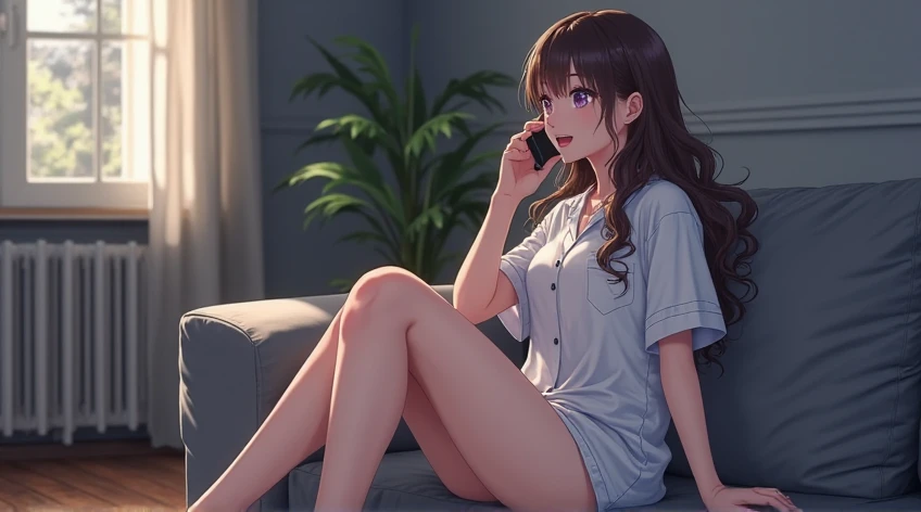Highest quality,Highest Resolution,A girl lying in bed and using her mobile phone,