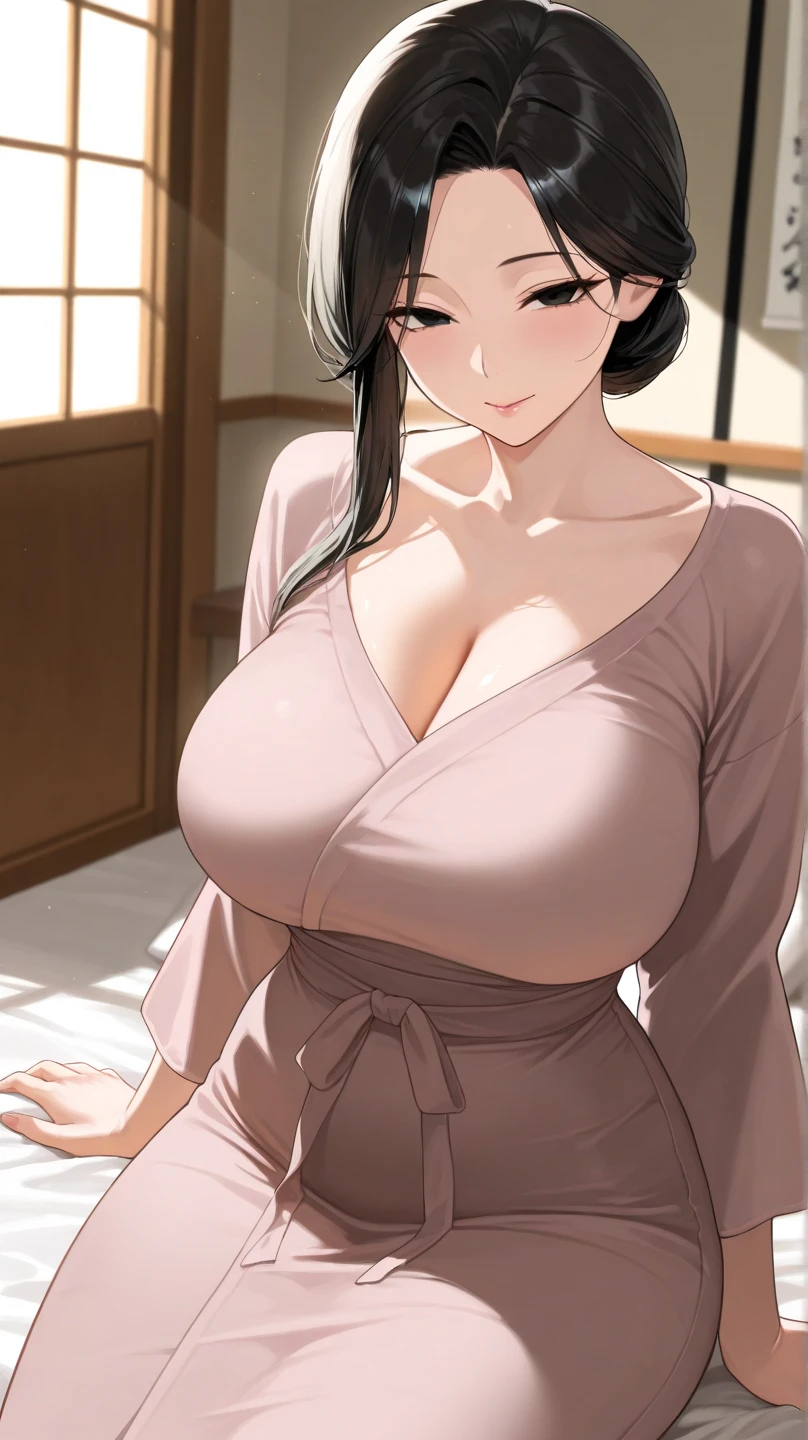 Misako amamiya, perfect, mature women, long hair, black hair, Messy hair, perfect breast, busty breast,fat , chubby, cute shy blush on 
