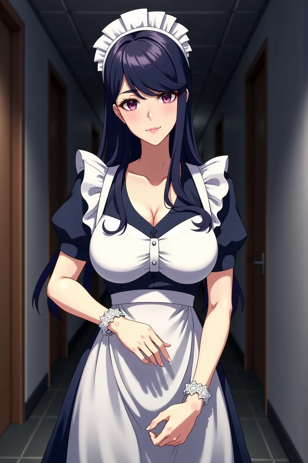 40-year-old woman with white skin, giant breasts with cleavage, wearing sexy nurse costume mini skirt with mask , wearing one over her eyes. huge thighs,, long black hair tied up, in a club full of lights, standing (dancing like a bitch),, highest resolution possible, wearing a disposable mask on my face, completely drunk