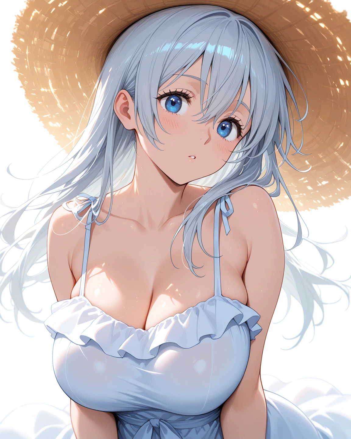 (Highest quality, 4K, masterpiece :1.3),（chest、Attractive body 1,3）、Embarrassed face、Embarrassing、Put your hand on your cheek、（Sailor swimsuit）、Girl sitting、You can see the ocean、Mouth slightly open、Lip details、Highly detailed face