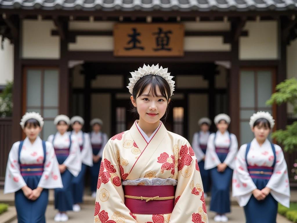 Young Idol girl singing informally in front of an audience, dressed in red and green Hanfu, long black hair, old chinese hairstyle. Fans in modern clothing. Cinematic lighting.