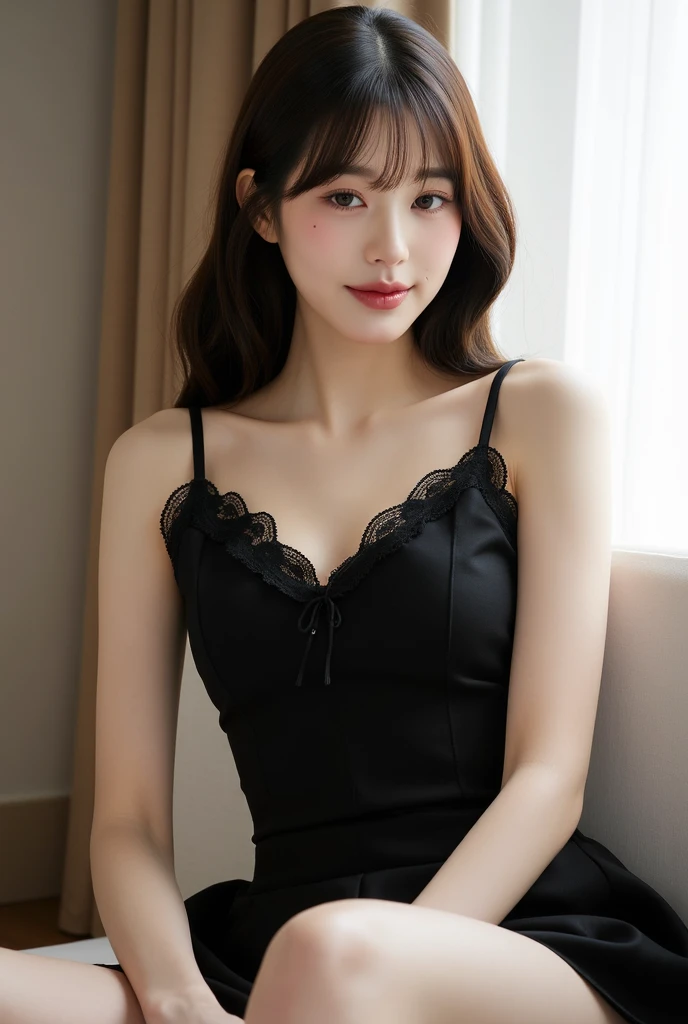Best Quality,4K,8K,hight resolution,masutepiece:1.2),Ultra-detailed,(Realistic,Photorealistic,Photorealsitic:1.37),Beautiful expressive eyes,long eyelashes,Beautiful detailed lips,Detailed hair and face,Friendly smile,Clean and perfect skin,(Very large breasts, Big Tits, oversized tits),long,(earrings, lace choker,bold dark purple silk dress),Bright store、Longhaire、Laughing、