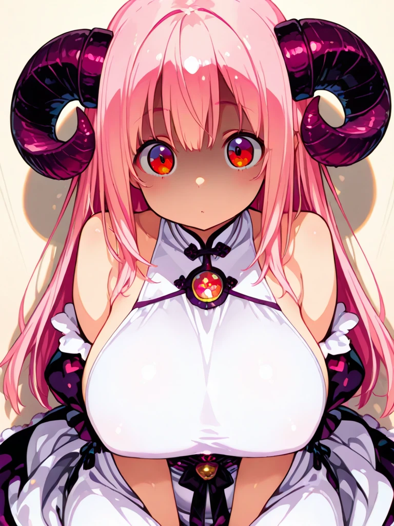 Vibrant, high-definition anime-style illustration set on a tropical beach. The layout features a central female character, Narmaya, with long pink hair, partially covered by a hooded cloak adorned with brown horns. She has fair skin, large expressive blue eyes and pink pupils, and a small blue butterfly hair clip. One eye is covered by her hair. The character is wearing a revealing black bikini with gold accents, and her hands are holding the edges of her cloak. The background showcases a pristine beach with white sand, lush green foliage, and tall palm trees. The clear blue sky and turquoise ocean complete the idyllic setting, with distant islands visible on the horizon. Narmaya and her attire are meticulously detailed. The intense effort put into shading brings this image to a realistic style. Gorgeous vibrant colors draw the eye. Narmaya's suggestive stance brings the viewers focus to her large and perfectly shaped breasts. (masterpiece), best quality, expressive eyes, perfect face, suggestive pose, purple and pink background, seductive, fantasy, 8k, absurdres, narmaya, pink hair, blue eye with pink pupil, hair over eye, draph, horns, butterfly hair clip, black bikini, hood, defined hands, perfect hands, perfect fingers,
