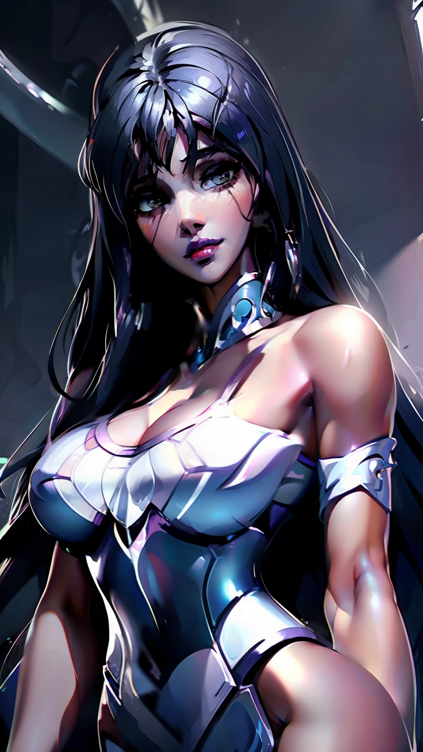 Close-up of a woman in a red dress, long black hair, beautiful seductive anime woman, a beautiful fantasy queen inspired by Du Jong, seductive tifa lockhart full body portrait, (((beautiful fantasy queen)), seductive anime girl, beautiful anime woman, charming tifa lock heart, beautiful avatar picture, white underlinen, lady in pink armor, tifa, (lingerie: 1.2), photo realistic, upon_body, tyndall effect, realistic, dark studio, edge lighting, Duotone lighting, (High detail skin:1.2), 8k UHD, DSLR, soft lighting, high quality, volumetric lighting, frank, photos, high resolution, 4k, 8k, bokeh, breast outer, (nudity: 0.1), (purple eye color), (transparent armor: 1.0), casual standing, blue sky and white clouds,