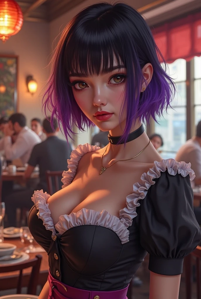 ((playboy bunny)), 4 defined fingers, 1 defined thumb, looking at viewer, solo, 1 woman, 25 years old, AI generated, highest quality, masterpiece, skindentation, perfect face, 8k , cowboy shot, short hair, (pink hair1.5), bob cut, black eye, smile, thin thighs, medium breasts, perfect limbs, sexy, (visible nipples:0.9), (camel toe:0.5), (sit), pantyhose, standing, (close up), upper body,