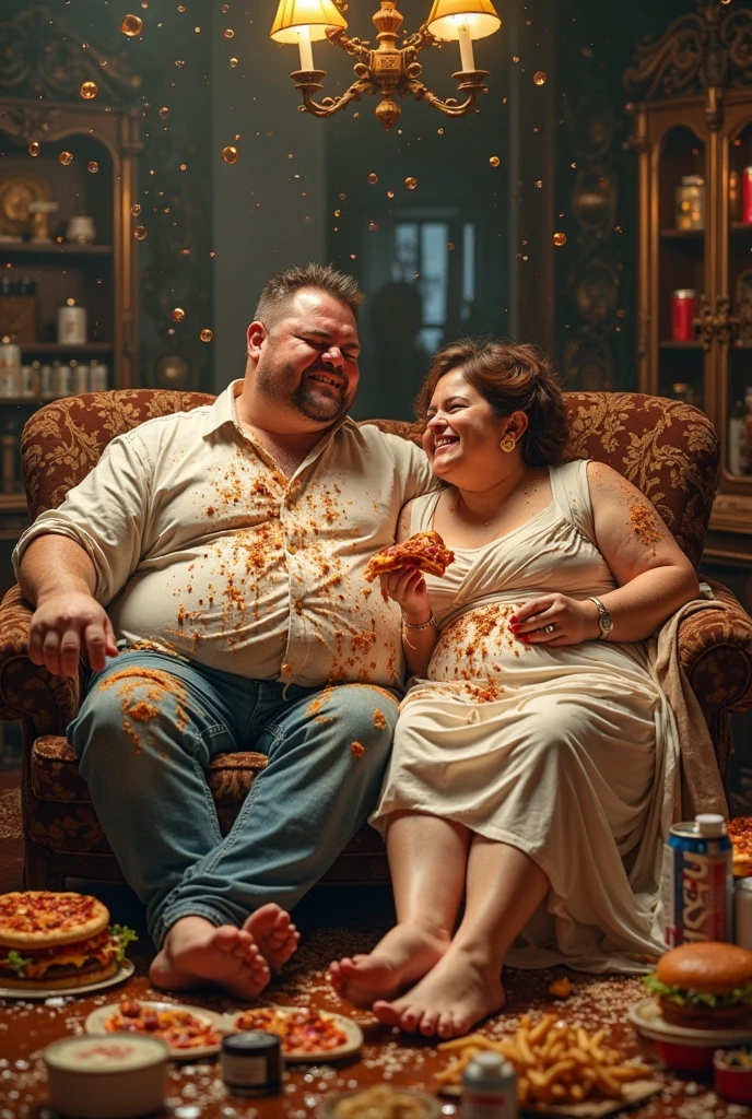 A very dominant woman force-fed her boyfriend until he became fat. The man was tied up and fed until his stomach was soft and big, every roll of fat was clearly visible.and her make him 400 pound,she tied up her boyfriend and force-feed him with fatty food