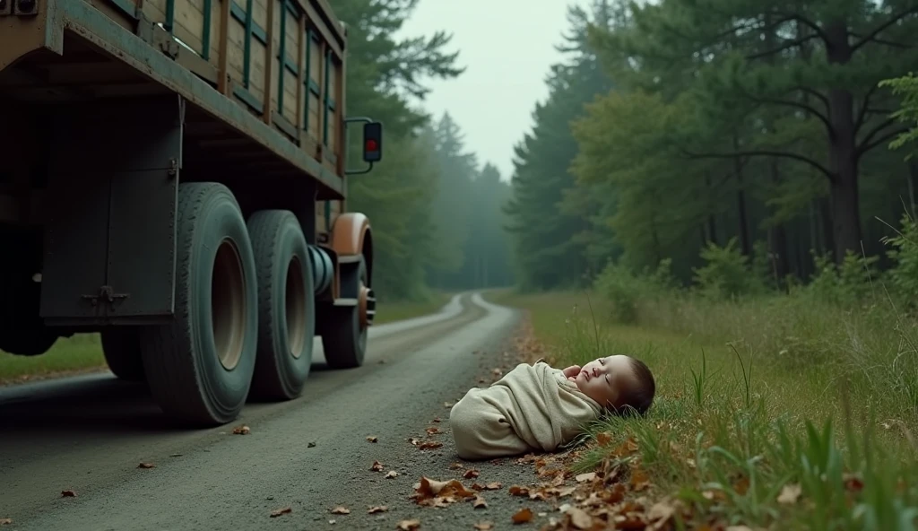 A newborn baby abandoned on the ground in a suburb