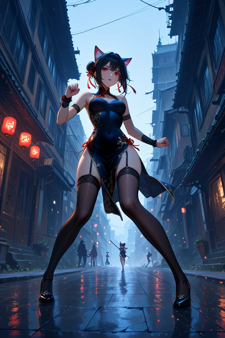 (highest quality, masterpiece: 1.1), 1 girl, whole body from head to toe, in the hustle and bustle of the city, 足を開いてしゃがむsexy pose, 30 year old beauty, she wears skimpy full body tights......, bewitching waist, sexy pose, look at the camera, Sheer Full Body Tights, Transparent full body tights with plunging neckline, No bra, sexy beauty, Nipple projection reflected in full body tights, clear white skin, Gold accessories on hands and feet, skin shining with sweat, black stockings, high heels, (pureerosface_v1:0.3)