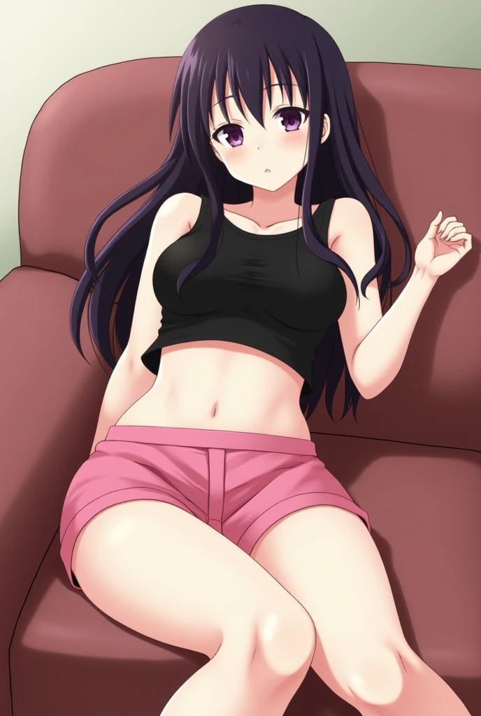 Draw the anime character Chizuru from Rent-a-Girlfriend. Chizuru has waist-length chestnut-brown hair with bangs and light brown eyes. Her hair is mostly let down except for a small braid on the right side of her head. She has fair skin and a slim, well-endowed figure with large breasts. Chizuru is sitting on a bed. Chizuru is wearing a sleeveless shirt, mini skirt, and bare foot.
Waiting to start