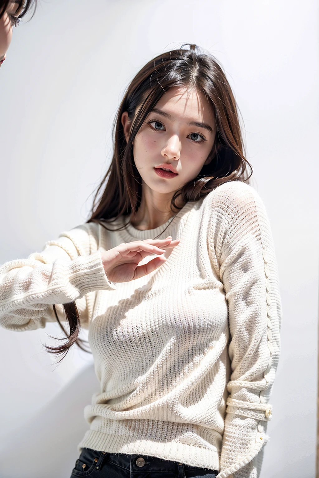 1girl in,Sweaters,White background,