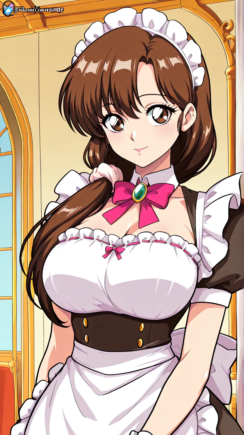 Simple White Background,
puffy sleeves,pink dress,maid, maid headdress, maid apron,
<lora:Satomi_Morihara_PiaCarrot-KK77-V2:0.7>,
brown eyes, brown hair,long hair,Bangs,high ponytail, hair ornament,
<lora:Oda_Non_Style-KK77-V2:0.3>,<lora:more_details:0.1>,
1 girl, 20yo,Young female,Beautiful Finger,Beautiful long legs,Beautiful body,
Beautiful Nose,Beautiful character design, perfect eyes, perfect face,expressive eyes,perfect balance,
looking at viewer,(Focus on her face),closed mouth, (innocent_big_eyes:1.0),(Light_Smile:0.3),
official art,extremely detailed CG unity 8k wallpaper, perfect lighting,Colorful, Bright_Front_face_Lighting,White skin,
(masterpiece:1.0),(best_quality:1.0), ultra high res,4K,ultra-detailed,
photography, 8K, HDR, highres, absurdres:1.2, Kodak portra 400, film grain, blurry background, bokeh:1.2, lens flare, (vibrant_color:1.2),professional photograph,
(Beautiful,large_Breasts:1.4), (beautiful_face:1.5),(narrow_waist),