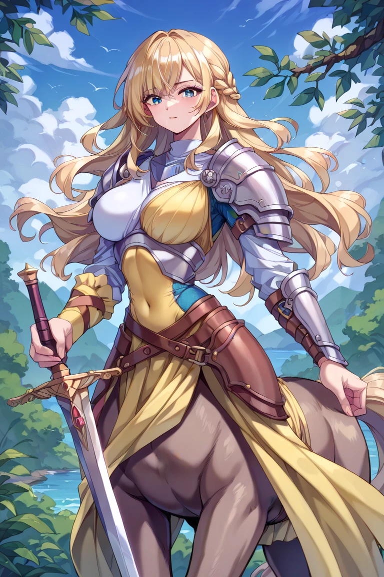 <lora:adventurers_v1 armor, knight, rogue, paladin, warrior, berserker, ranger, cleric, musketeer, valkyrie:1>, 1girl, knight, (wearing a helmet), armor, light, shadow, valley, landscape, basking the golden glow of the setting sun, sun and clouds behind with rolling hilly grasslands and a castle in the distance