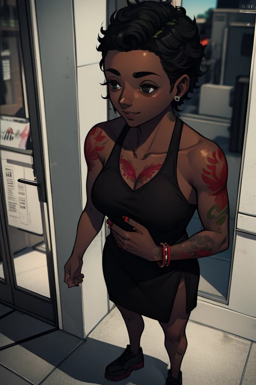Red-orange Instagram art of a black fitness trainer in a shirt with short bleached hair and workout gear in the background