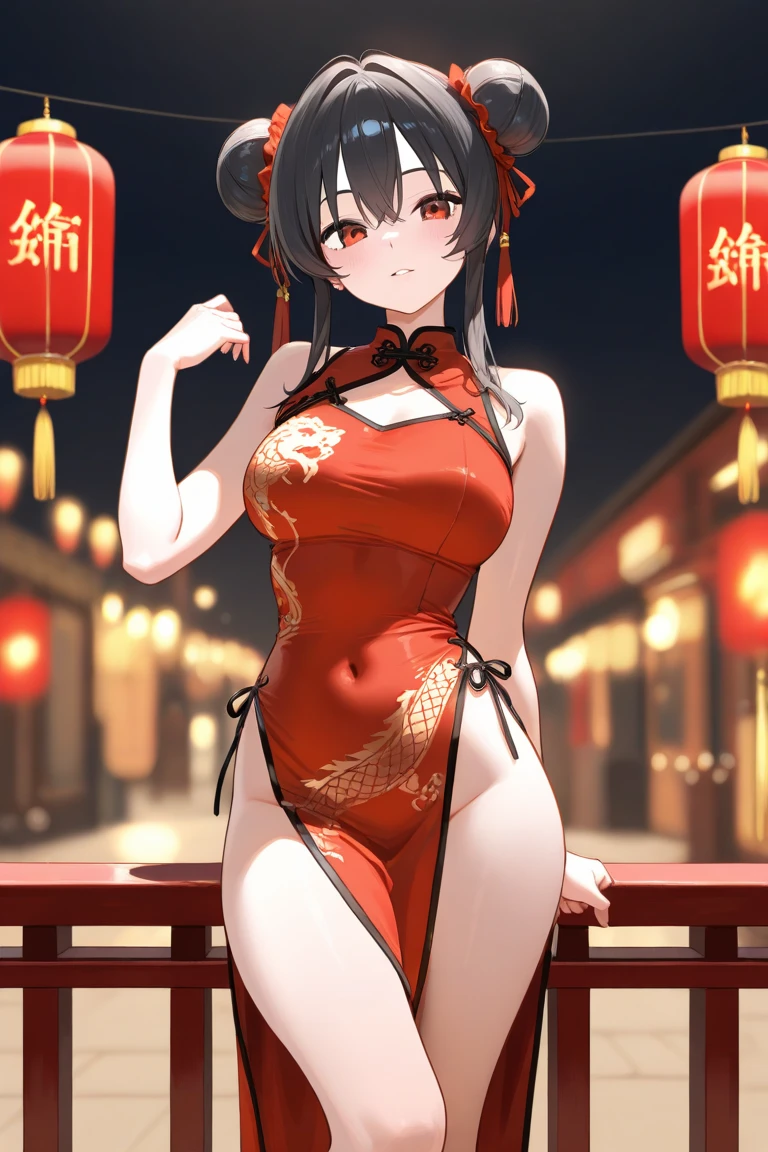 high resolution, adult woman , good lighting, despicable, , (no nudity), (((chinese dress ))), (()), ((())), (garter belt), (), , cute face, yo'I'm embarrassed and blushed, humiliating, ((Turn around and look back)), ((transparentes))()(T-back)(a large amount is in the body,),show your ass to espectador
