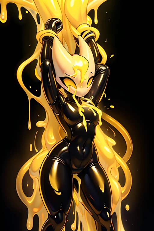 (masterpiece), ((perfect anatomy)), (high Res), (4k), hornet, ((insectoid)), ((segmented body)), ((insect body parts)), black body, (((white head))), 3 fingers(index, middle and thumps), flat chest, (wide hips:1.3), (((full body latex skin tight nun outfit))), (((solo))), narrow waist, (cute artstyle), (((glowing yellow eyes))), ((mind controlled)), (((brainwashed))), praying, (((held, tangled and restrained by yellow glowing tentacles along the body))), (excessive amount of yellow glowing cum in face), ((yellow glowing cum on body)), ((yellow glowing cum on face)), ((excessive amount of yellow glowing cum)), ((yellow glowing cum in chest)), (((overflowing yellow glowing cum)))