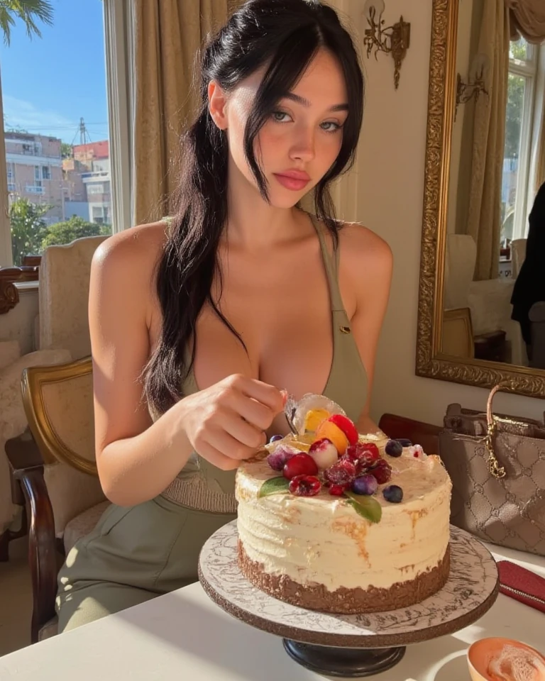 pale girl with dark curly hair, with a messy appearance and eyes the color of crystal
, roupas brancas e longas com algumas manchas escuras. num restaurante escuro