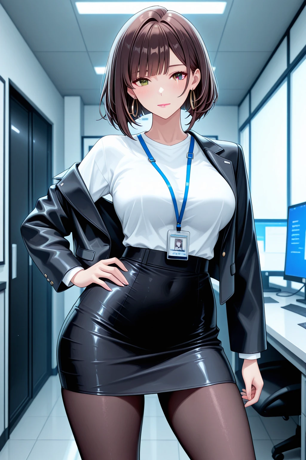 Masterpiece, Excellent, (Office: 1.8), CG drawing with super high detail, standing, 1 royal sister, angry, a woman with short tan hair, layered dress, hands crossed at waist, facing the audience, illustration, wide angle panorama