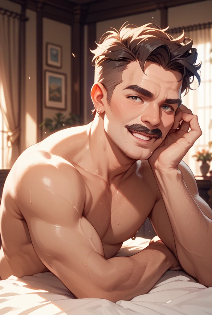 photorealistic portrait of a muscular milkman with a monkey face, hairy chest and open shirt, extremely detailed facial features, hyper realistic, cinematic lighting, highly detailed, masterpiece, 8k