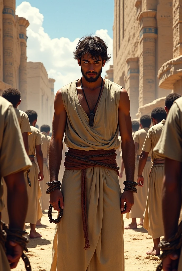 Biblical character Joseph at 30 years old being taken as a slave