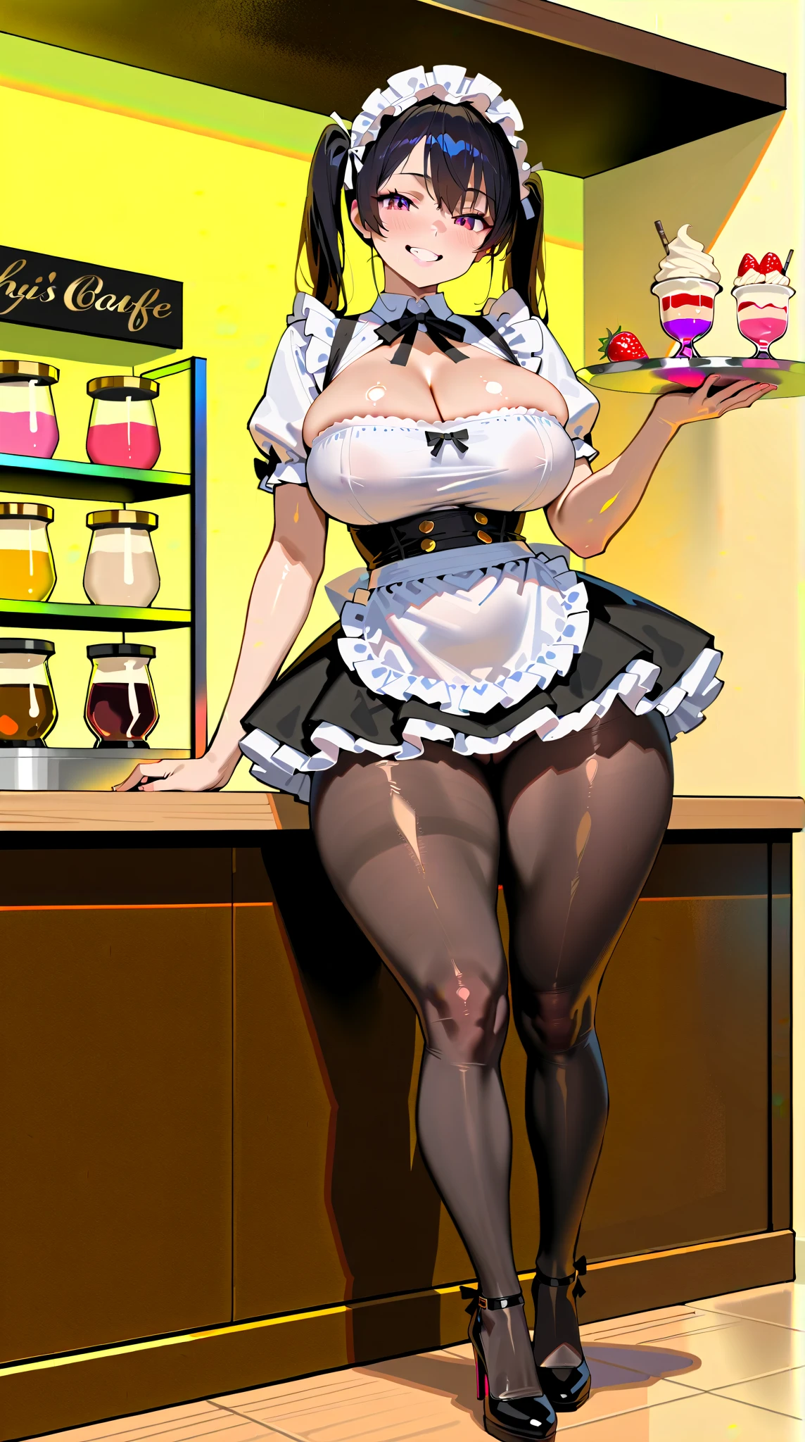 solo,1 mature maid,naked cameltoe,(from below),sweating body,lags apart,(((Masturbation))),(drenched white panties), wet white apron ,((Dark skin)),trending on artstationh, Intricate details, Highly detailed,, intricate face details,Curvy physique, Thick body,at the kitchen,vibrant, 4K, Intricate details, big breasts enchanting, Professional manufacturing, 12k resolution,(Seductive smile),Black hair