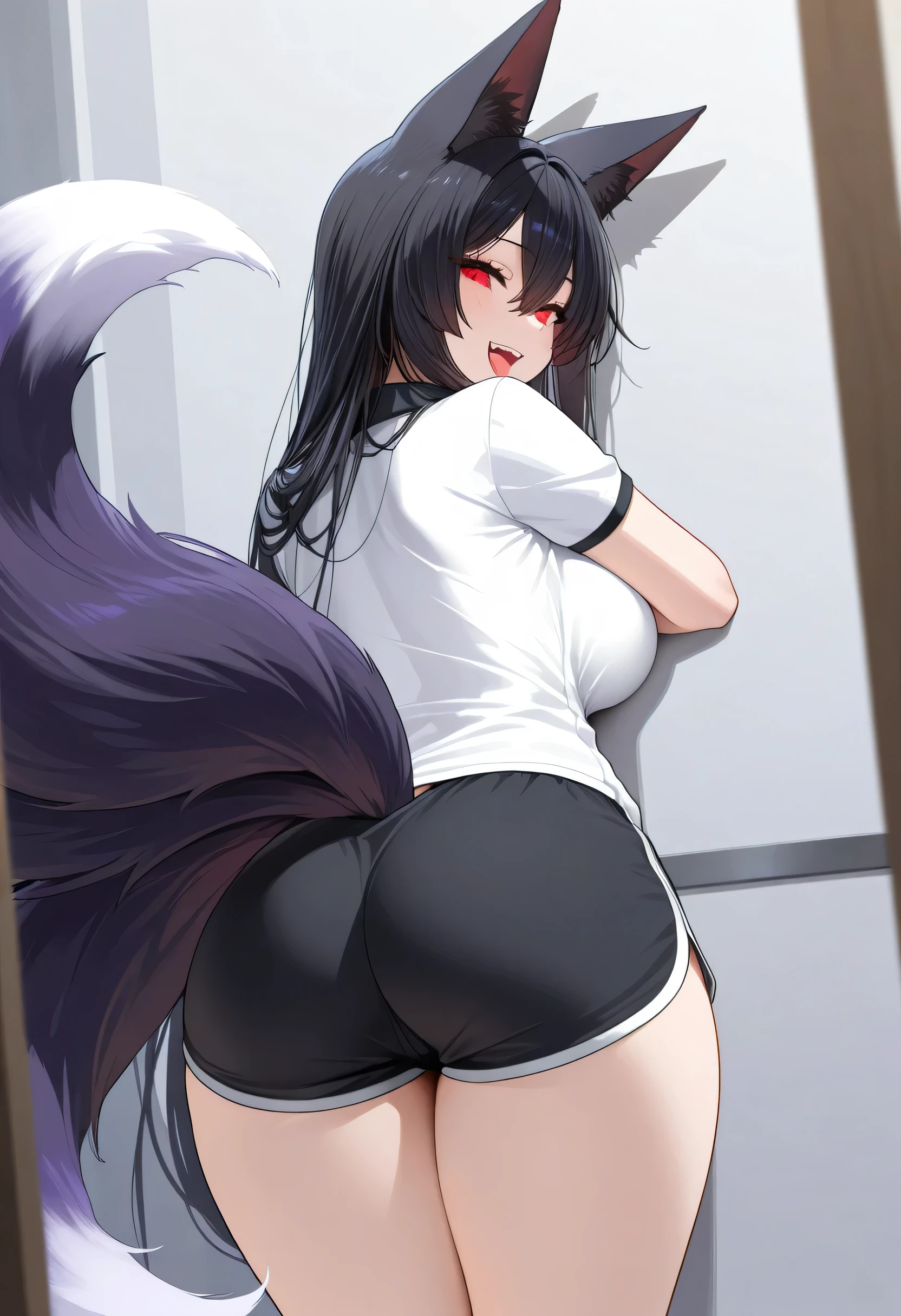 masterpiece, Highest quality, (( from the ass)(((Skunk Girl))), Black Hair, (((Skunk tail))), (((Big tail))), の上e tailed, (Skirt tail), Animal ears