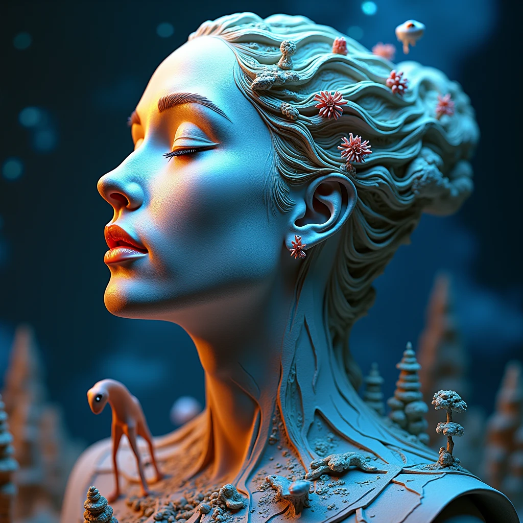 Mermaid head in a city
