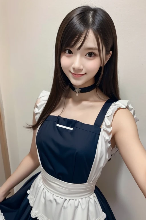 Bunny girl in a light blue maid outfit:1.5,Wearing black tights:1.5,The best smile:1.5,Full Body Shot:1.5,Gray background:1.5,Wearing black high heels:1.5,Top view:1.5