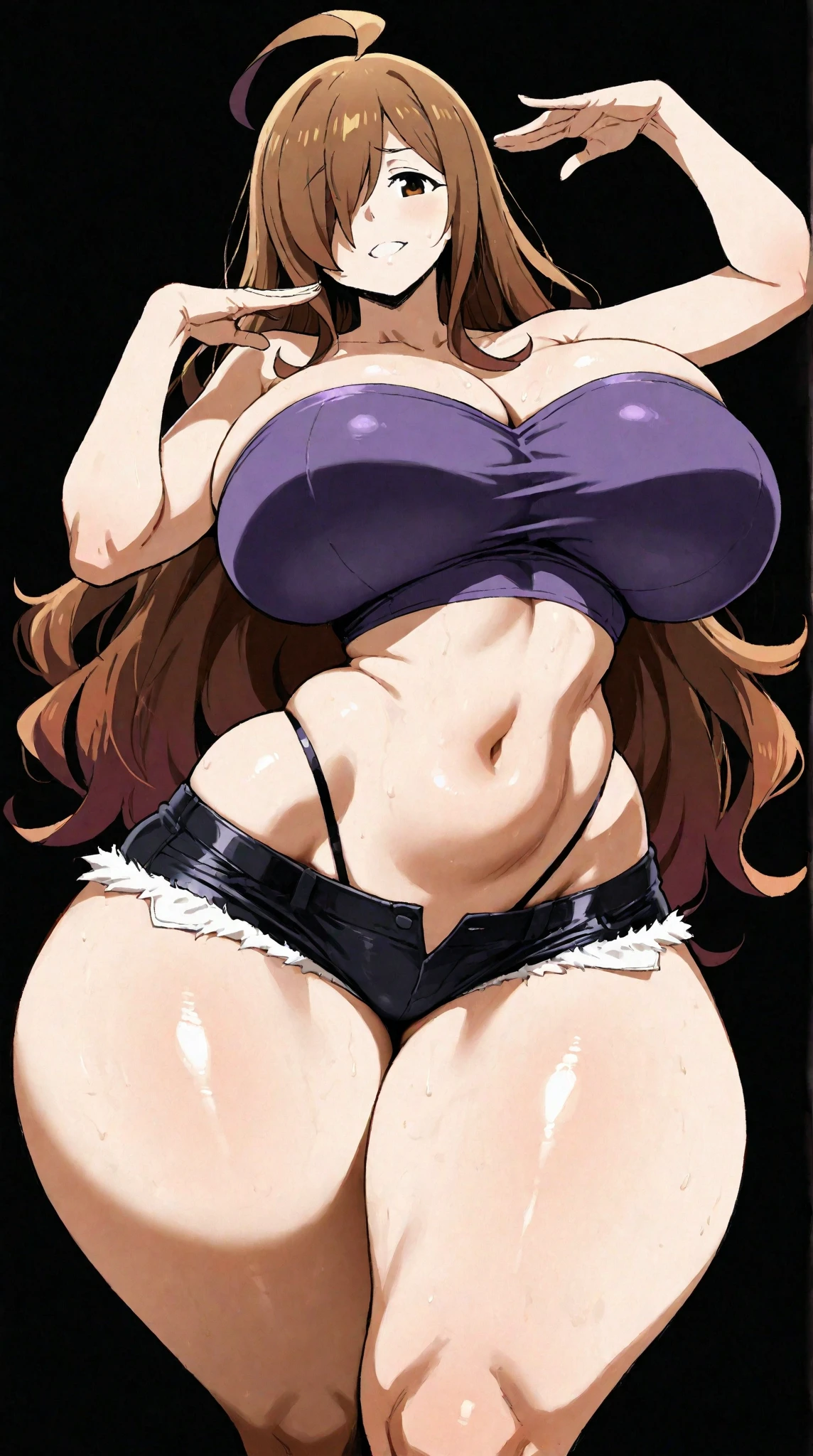 big lips, Brown hair, pink eyes, japanese face, improve, improve grin, two sides up, huge , Wide hips, sexy, diled, pink room, Hits, (evil smile1.4), kawaii, skirt lewd, lewdOD, leostume, lewdrt, choker, lskirt, lewd shirt,naviercing,ropaerior lewd