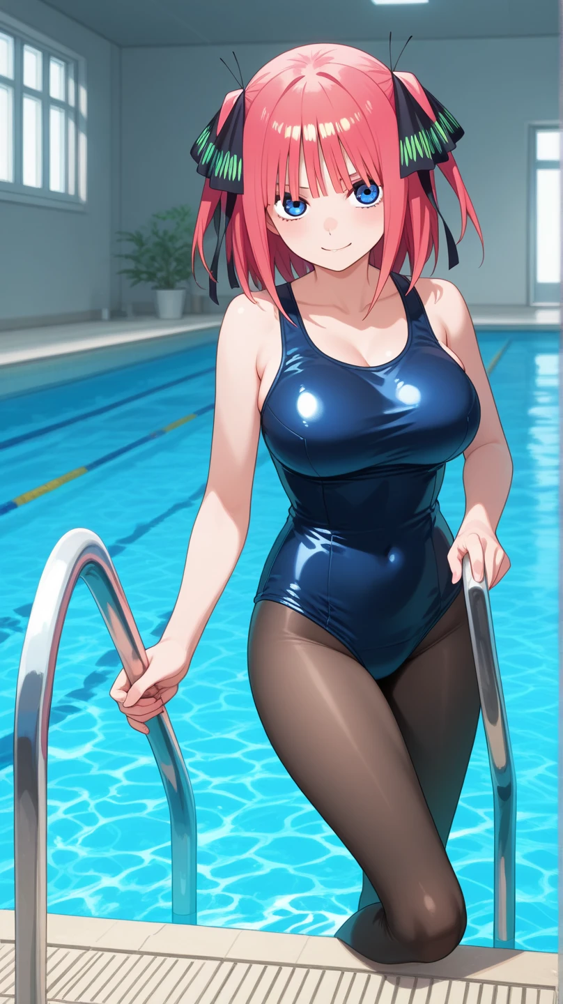nogami_izumi, school swimsuit, pool, red eyes,, masterpiece, best quality